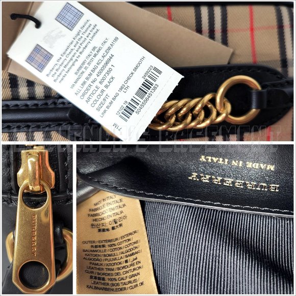 BURBERRY black leather LINK 1983 beige canvas Equestrian Knight Check Belt Bag - Picture 3 of 12